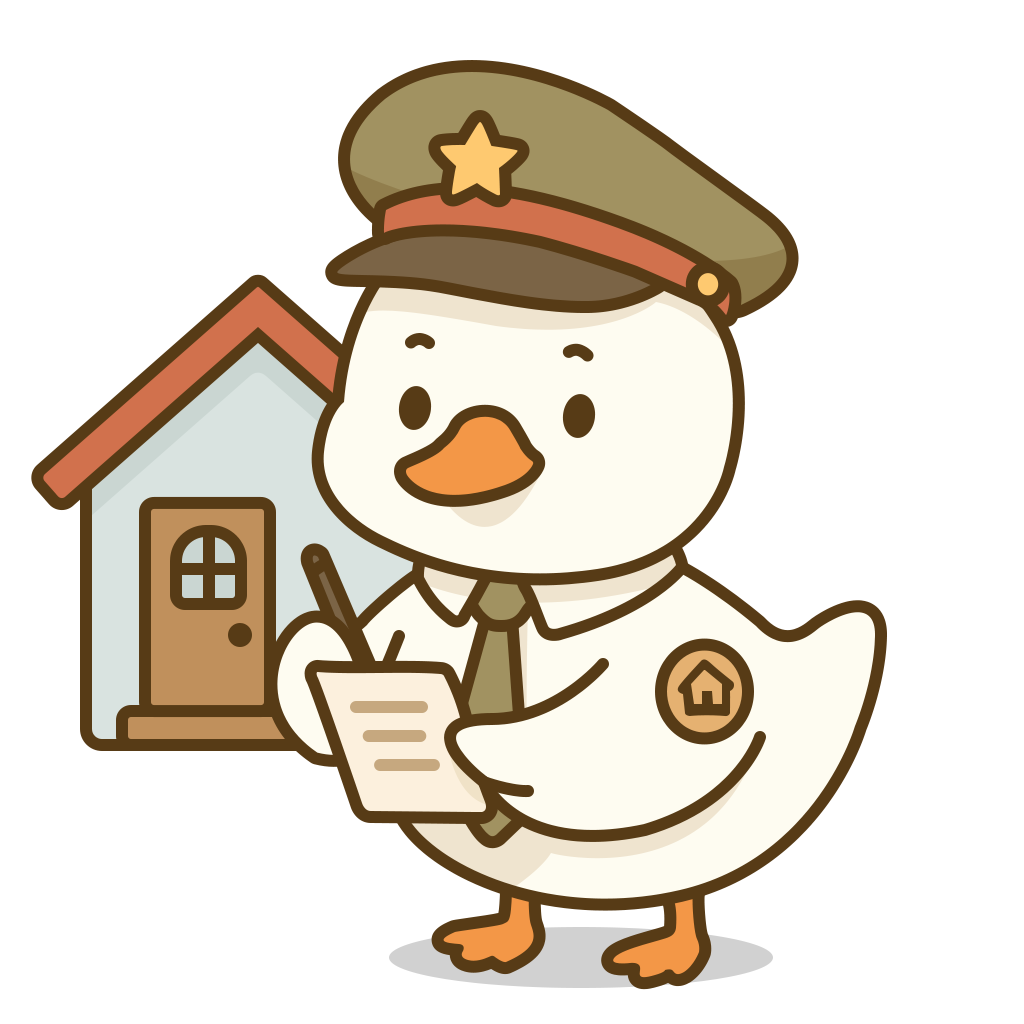 Goose mascot inspecting a property